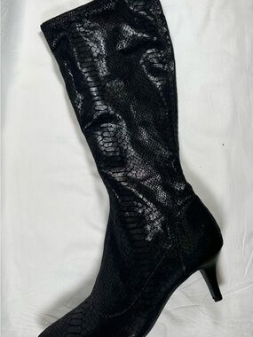 East 5th Black Textured Over-the-Knee Boot with Kitten Heel